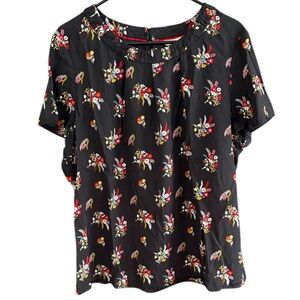 EUC Boden Silk Blend Black Floral Flutter Sleeve Top Size XL